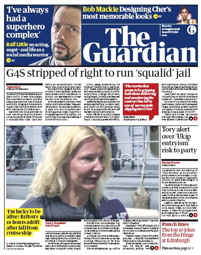 The Guardian Newspaper Front Page (UK) for 20 August 2018