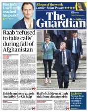 The Guardian (UK) Newspaper Front Page for 20 August 2021