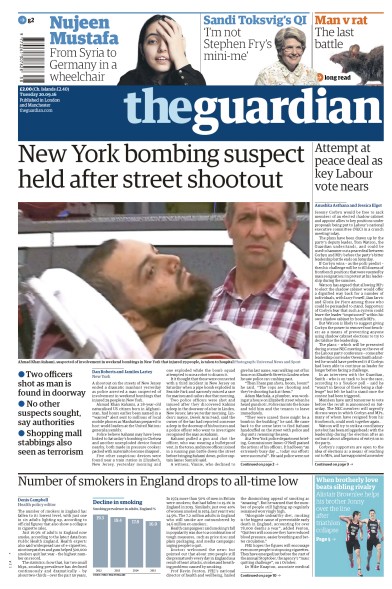 The Guardian Newspaper Front Page (UK) for 20 September 2016