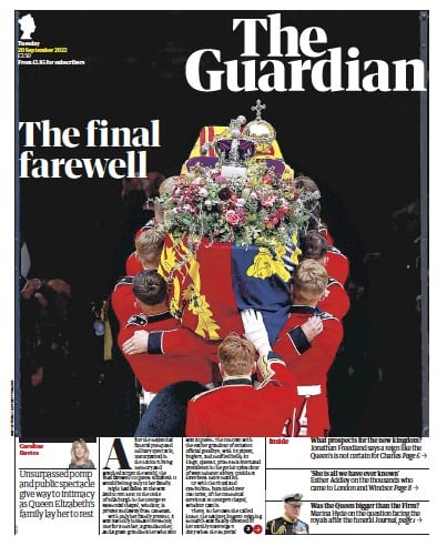 The Guardian Newspaper Front Page (UK) for 20 September 2022