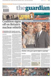 The Guardian Newspaper Front Page (UK) for 21 October 2013