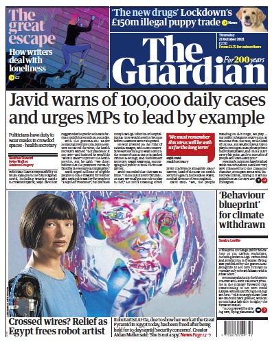 The Guardian Newspaper Front Page (UK) for 21 October 2021