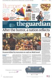 The Guardian (UK) Newspaper Front Page for 21 November 2015