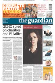 The Guardian Newspaper Front Page (UK) for 21 December 2013