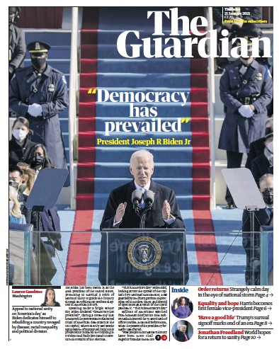 The Guardian Newspaper Front Page (UK) for 21 January 2021