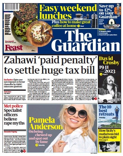 The Guardian Newspaper Front Page (UK) for 21 January 2023