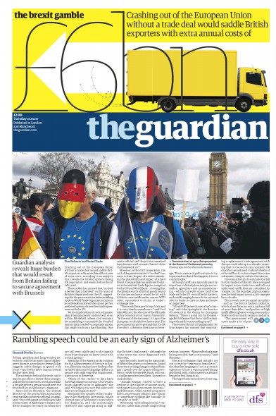 The Guardian Newspaper Front Page (UK) for 21 February 2017