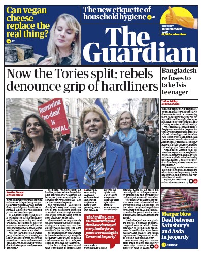 The Guardian Newspaper Front Page (UK) for 21 February 2019