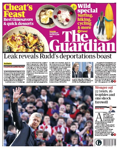 The Guardian Newspaper Front Page (UK) for 21 April 2018