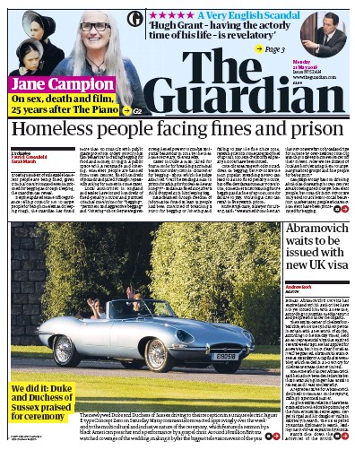 The Guardian Newspaper Front Page (UK) for 21 May 2018
