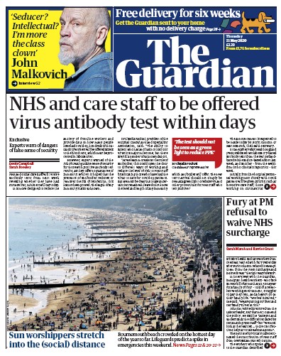 The Guardian Newspaper Front Page (UK) for 21 May 2020