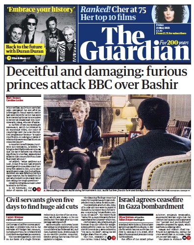 The Guardian Newspaper Front Page (UK) for 21 May 2021