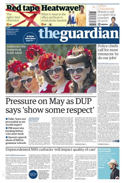 The Guardian Newspaper Front Page (UK) for 21 June 2017