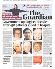 The Guardian (UK) Newspaper Front Page for 21 June 2018