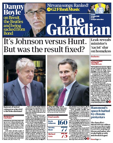 The Guardian Newspaper Front Page (UK) for 21 June 2019