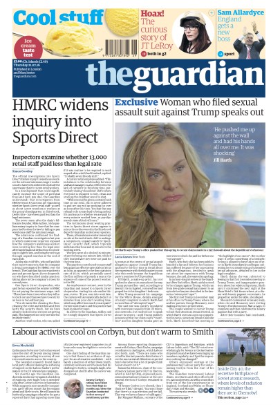 The Guardian Newspaper Front Page (UK) for 21 July 2016