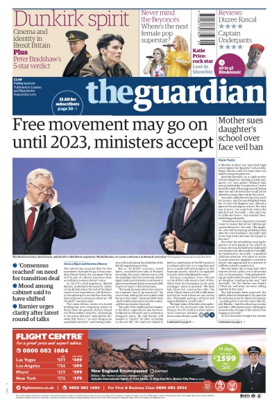 The Guardian Newspaper Front Page (UK) for 21 July 2017