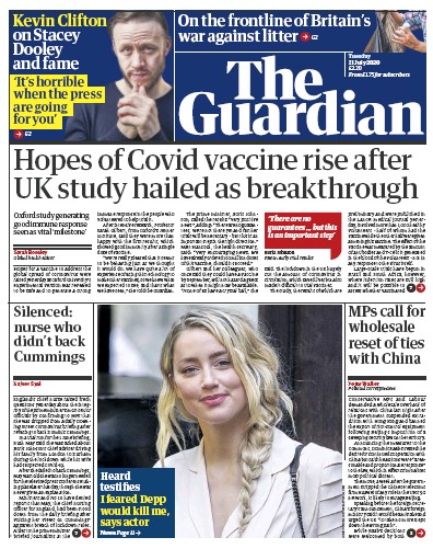 The Guardian Newspaper Front Page (UK) for 21 July 2020