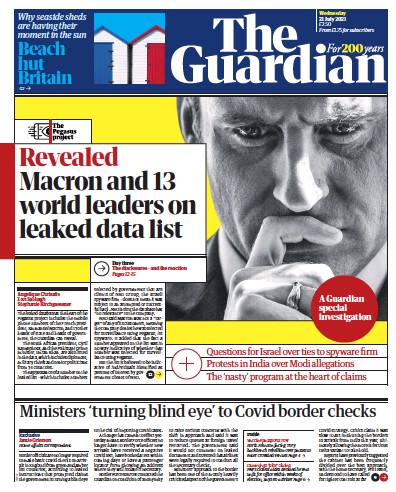 The Guardian Newspaper Front Page (UK) for 21 July 2021