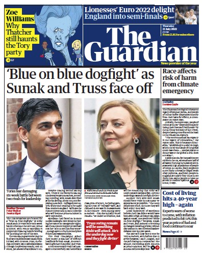 The Guardian Newspaper Front Page (UK) for 21 July 2022