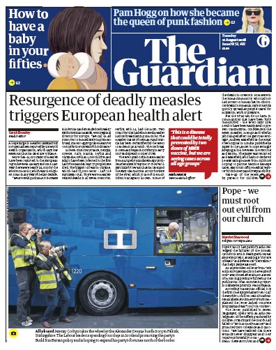 The Guardian Newspaper Front Page (UK) for 21 August 2018