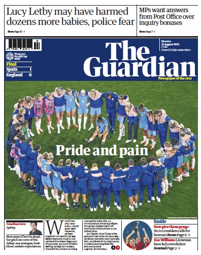 The Guardian Newspaper Front Page (UK) for 21 August 2023