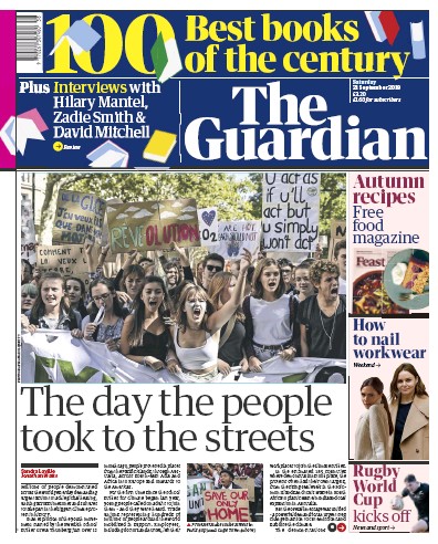 The Guardian Newspaper Front Page (UK) for 21 September 2019