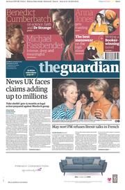 The Guardian (UK) Newspaper Front Page for 22 October 2016