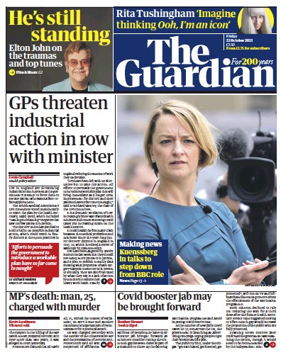 The Guardian Newspaper Front Page (UK) for 22 October 2021