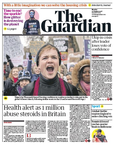 The Guardian Newspaper Front Page (UK) for 22 January 2018