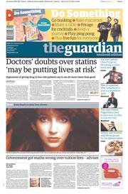 The Guardian Newspaper Front Page (UK) for 22 March 2014