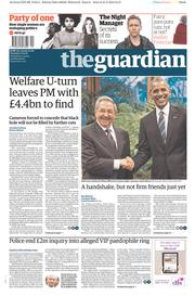 The Guardian (UK) Newspaper Front Page for 22 March 2016