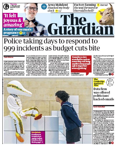 The Guardian Newspaper Front Page (UK) for 22 March 2018