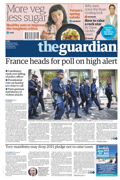 The Guardian Newspaper Front Page (UK) for 22 April 2017
