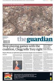 The Guardian Newspaper Front Page (UK) for 22 May 2013