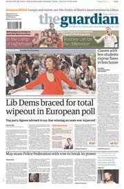 The Guardian Newspaper Front Page (UK) for 22 May 2014