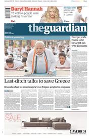 The Guardian Newspaper Front Page (UK) for 22 June 2015