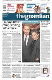 The Guardian (UK) Newspaper Front Page for 22 June 2016