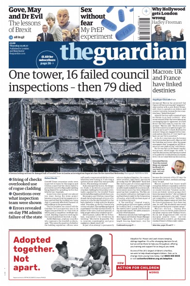 The Guardian Newspaper Front Page (UK) for 22 June 2017