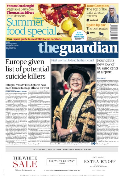 The Guardian Newspaper Front Page (UK) for 22 July 2017