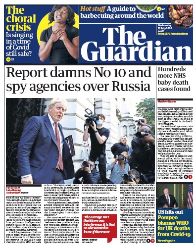 The Guardian Newspaper Front Page (UK) for 22 July 2020