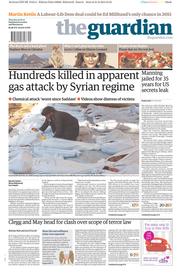 The Guardian Newspaper Front Page (UK) for 22 August 2013