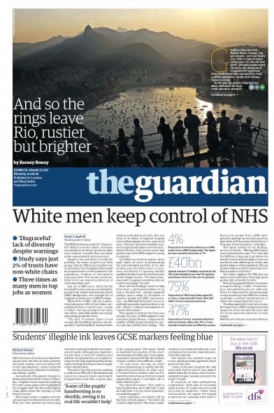 The Guardian Newspaper Front Page (UK) for 22 August 2016
