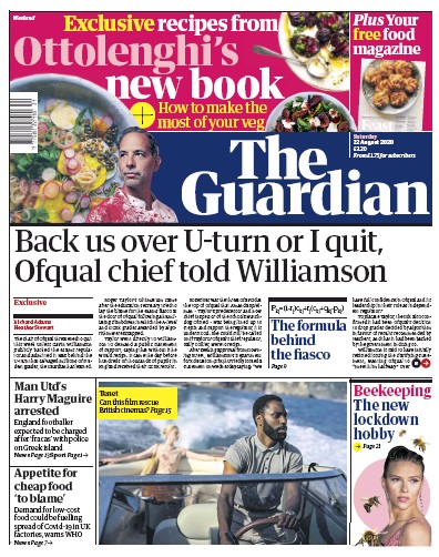The Guardian Newspaper Front Page (UK) for 22 August 2020