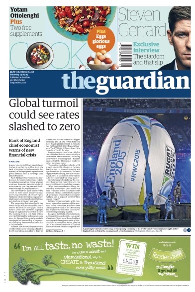 The Guardian Newspaper Front Page (UK) for 22 September 2015