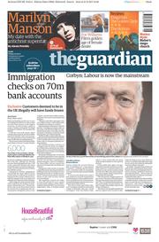 The Guardian (UK) Newspaper Front Page for 22 September 2017