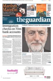 The Guardian (UK) Newspaper Front Page for 22 September 2017