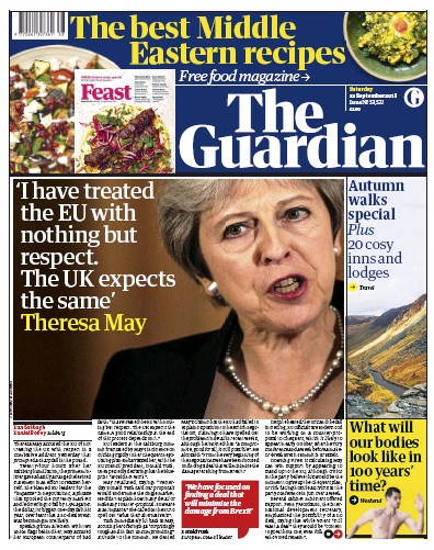 The Guardian Newspaper Front Page (UK) for 22 September 2018