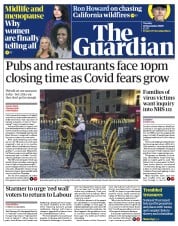 The Guardian (UK) Newspaper Front Page for 22 September 2020