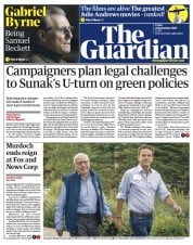 The Guardian front page for 22 September 2023